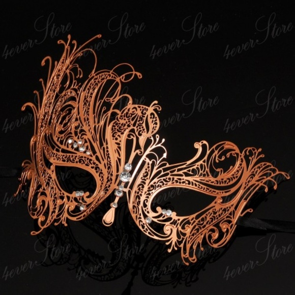 Rose Gold Masquerade Mask Venetian Swan Party Mask - Picture 4 of 4